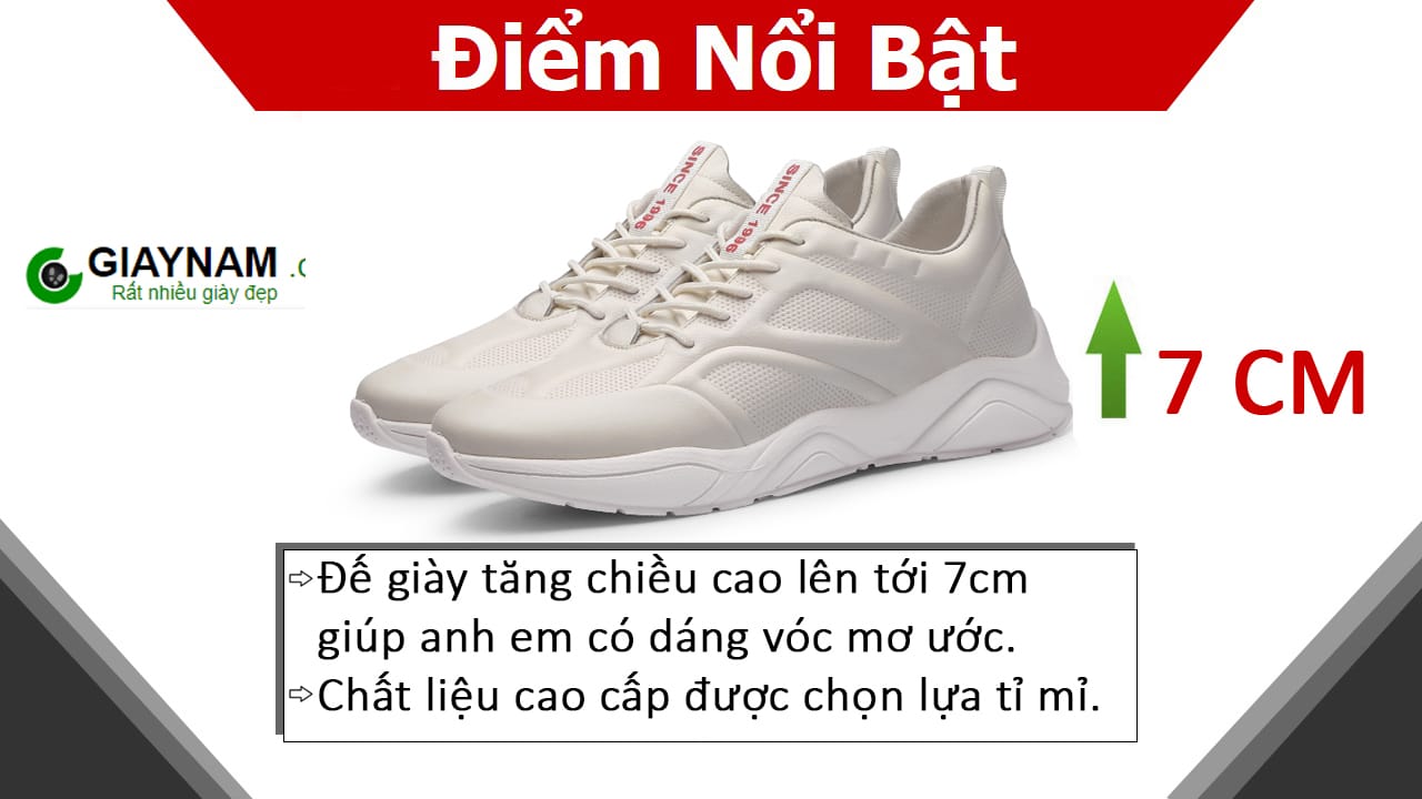 Giày thể thao tăng chiều cao màu trắng nhập khẩu GOG